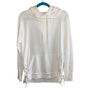 Gap Ivory Hooded Sweatshirt Small Lace Up Side Hoodie Soft Cozy Pullover